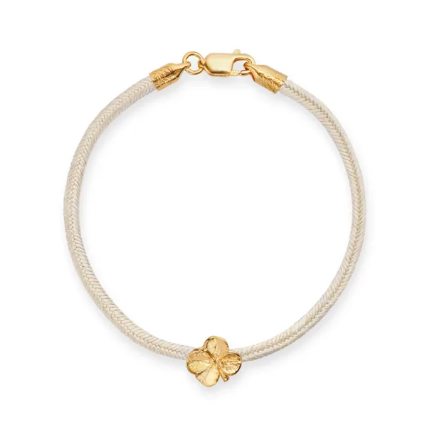 Flora Danica - Firkløver champagne silkearmbånd i forgyldt sølv - flc-silk-champagne-18-g i forgyldt sølv fra Flora Danica