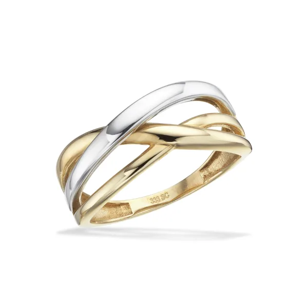 Scrouples - Båndring i 8 kt. guld og hvidguld, med asymmetrisk flet i guld fra Scrouples
