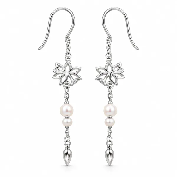 Lotus perleøreringe i sølv i sterlingsølv fra Spinning Jewelry
