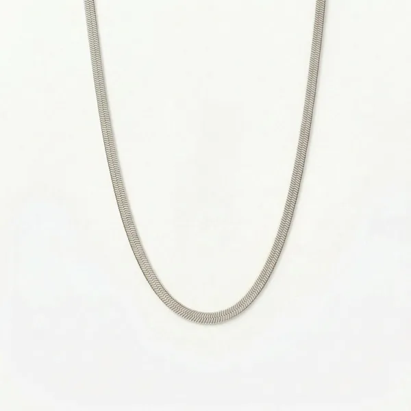 Flad Slange Halskæde 4mm Sølvfarvet 40cm fra Prismila Jewellery