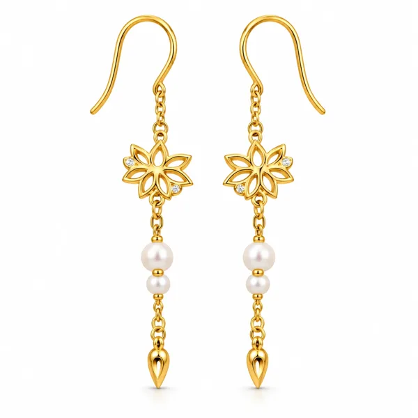 Lotus perleøreringe forgyldt i forgyldt sølv fra Spinning Jewelry