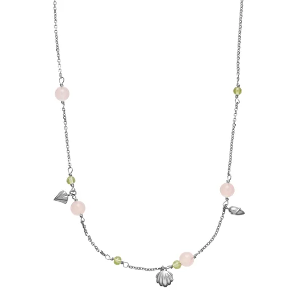 Isabella - Halskæde, Sølv med pink calcedon og grøn peridot i sterlingsølv fra Izabel Camille