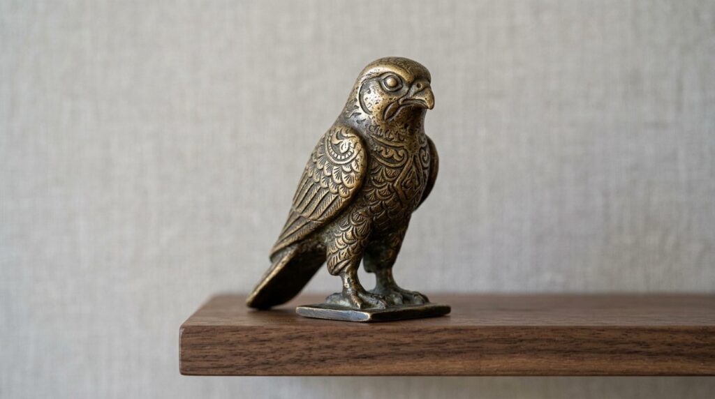 Close-up detail shot of carved brass or bronze sculptural fi